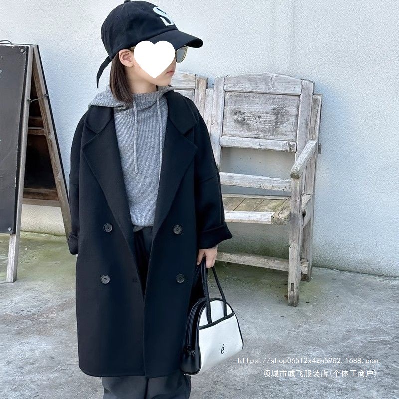 2026 Autumn/Winter New Children's Plush Double-Faced Wool Coat for Girls, Baby Wool Mid-Length Autumn/Winter Outerwear