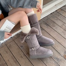 2025新款秋冬高筒皮带扣瘦瘦厚底保暖雪地女长靴不过膝两穿女靴