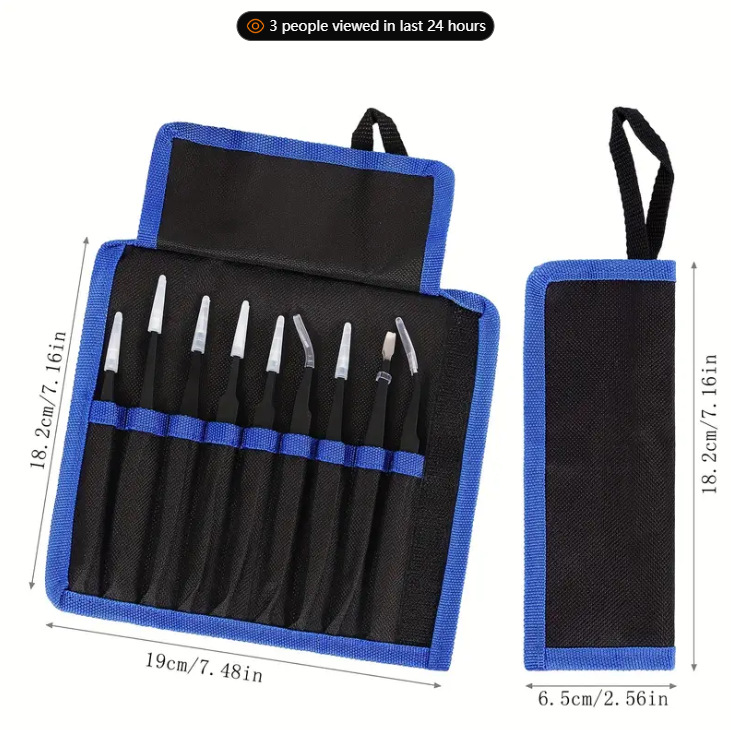 高精密防静电镊子粘钻燕窝挑毛夹黑头睫毛嫁接夹子镊子皮包9件套