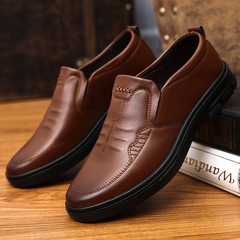 2022 Spring New Men's Casual Leather Shoes with Cowhide Sole, Comfortable and Breathable, British Style Plain Color Men's Shoes