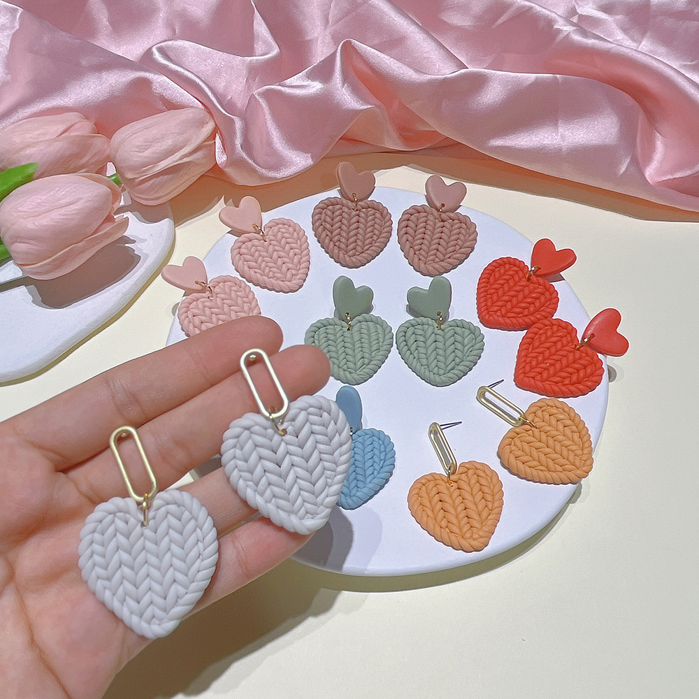 11g Weight Drop Earrings Classification 1 Pair Quantity Daily Occasion soft clay Material Heart Shape Pattern Women'S Gender Handmade Design Simple Style Style Simple Style Heart Shape Soft Clay Handmade Women's Drop Earrings 1 Pair 2