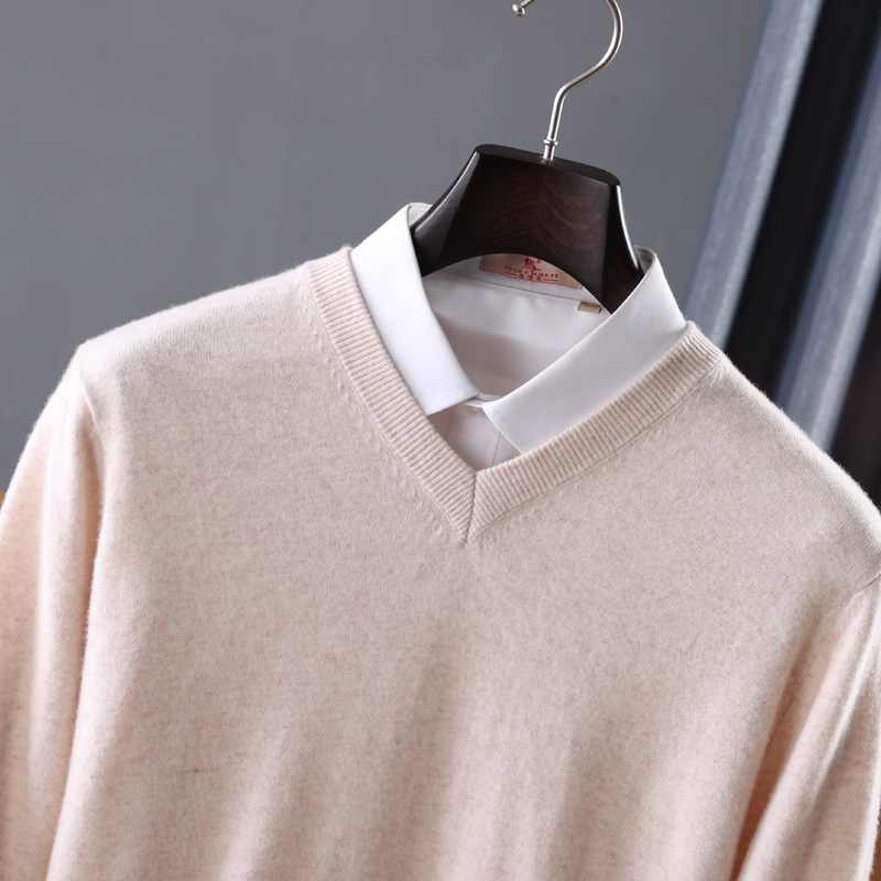 纯羊毛衫男秋冬圆V领宽松纯色羊绒男士长袖打底针织羊毛衫毛衣男