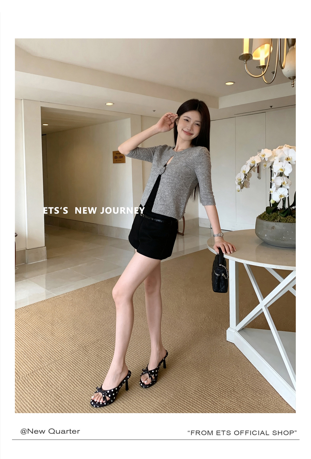 Sandal cao gót nữ hở mũi phong cách Pháp, chất liệu satin họa tiết chấm bi/chấm sóng, gót nhọn 9 cm — Điểm sóng đen, Trang chủ, Điểm sóng trắng chi tiết 1