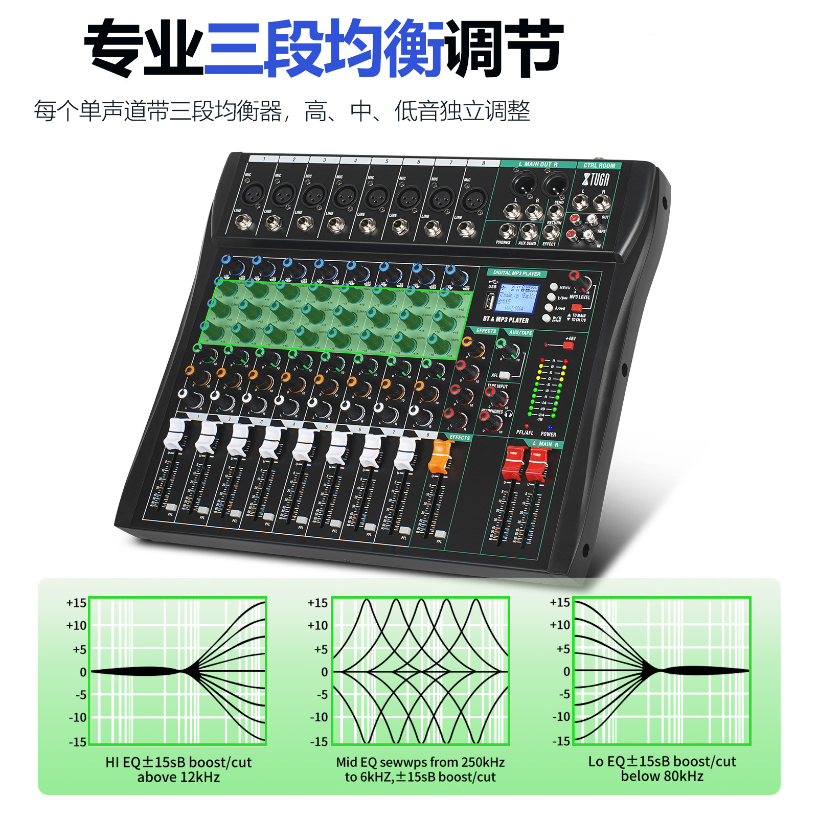 XTUGA mezclador profesional de 16 vías con reverberación Bluetooth reproducción multicanal control efecto equilibrado mezclador CT160