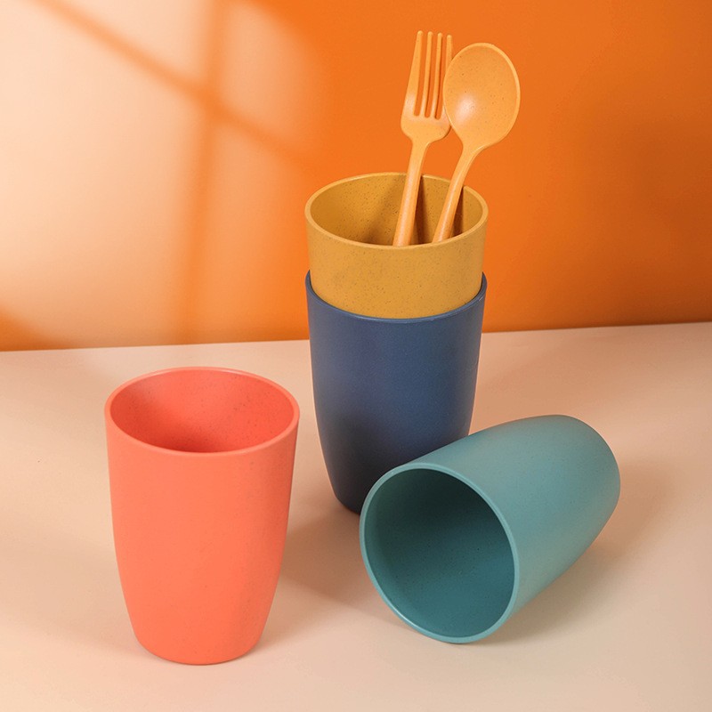 Amazon trigo paja taza de beber taza simple hogar enjuague bucal taza portátil de plástico taza cepillo de dientes taza logo