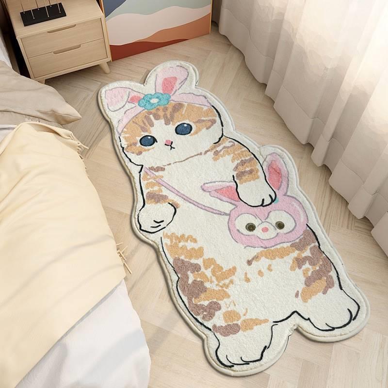 Cartoon feline alfombra de cachemira dormitorio alfombra de cama sofá doméstico mantas de mesa de té resistente al desgaste fácil de cuidar alfombra de ventana flotante