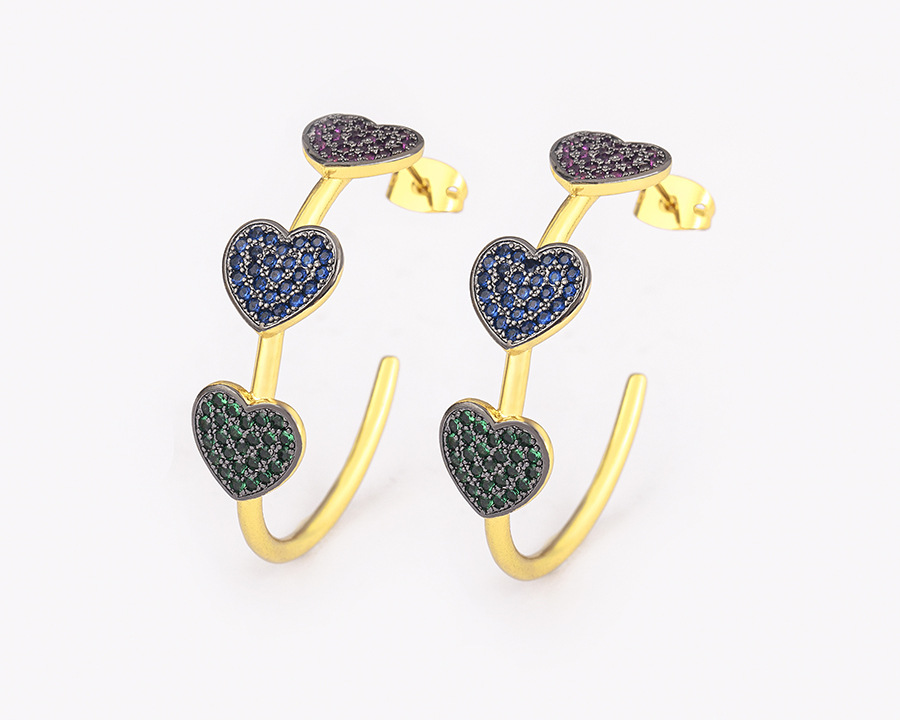 Zircon Inlay Material 1 Pair Casual Simple Style Pentagram Heart Shape Polishing Inlay Copper Zircon 18K Gold Plated Ear Studs