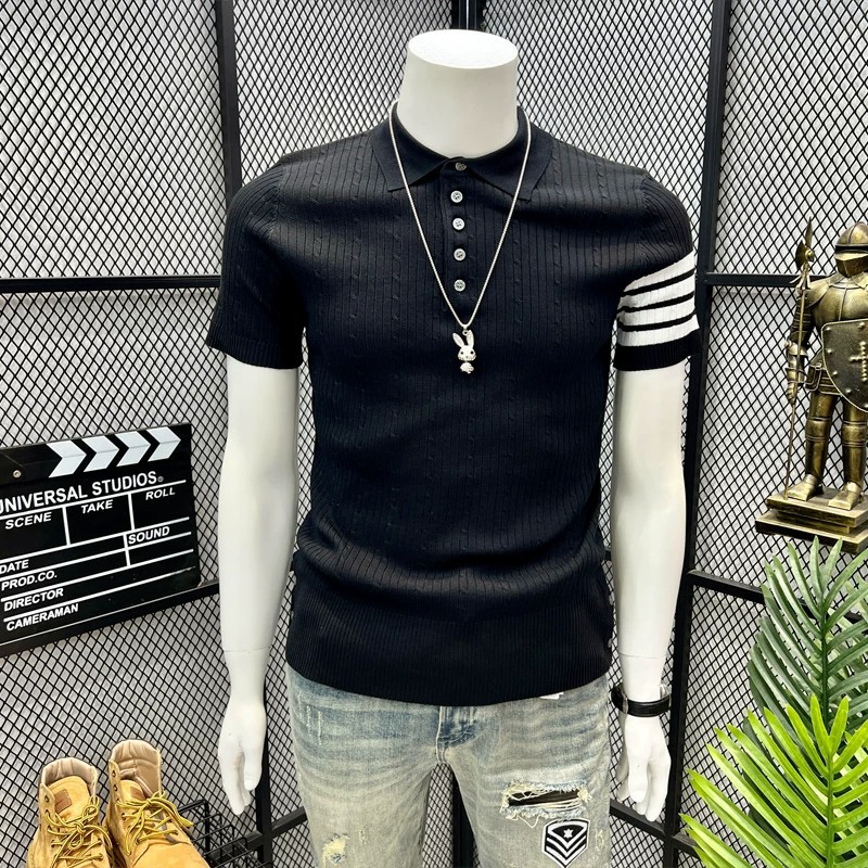 Polo camiseta de punto camiseta de manga corta hombre cuatro barras TB rayas tricolores torsión vieja fábrica de viento de dinero transfronterizo al por mayor