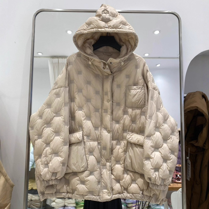 European down Jacket Women's Mid-Length Lightweight Hooded Large Size White Duck down Warm Loose Jacket 2025 Winter New Trend European down Jacket Women's Mid-Length Lightweight Hooded Large Size White Duck down Warm Loose Jacket 2025 Winter New Trend