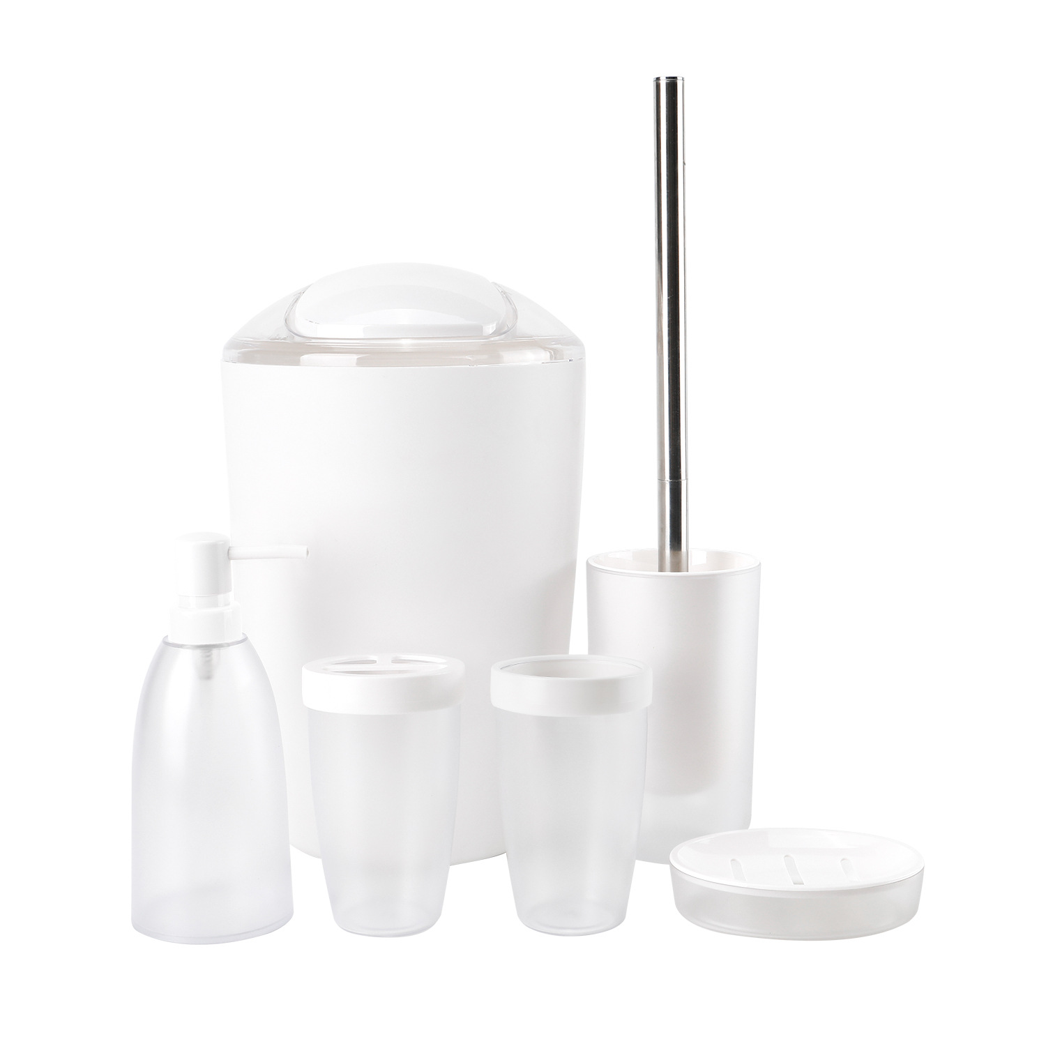 Suministros de baño de plástico de color sólido conjunto de seis piezas enjuague bucal cepillo titular caja de jabón baño traje de baño de almacenamiento en stock