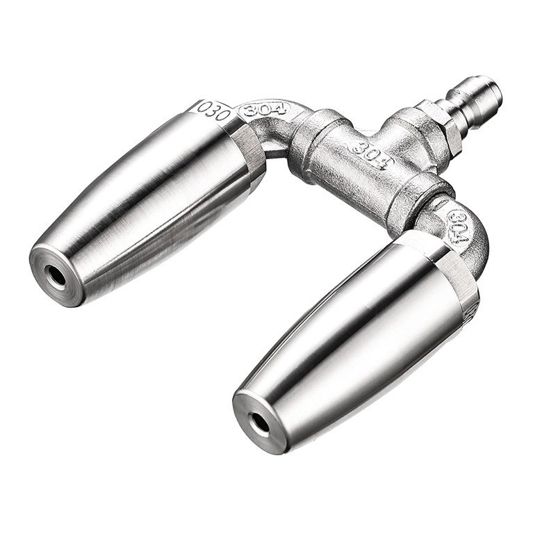 跨境双头莲花喷头三通360度旋转高压1/4强力不锈钢双涡轮喷嘴