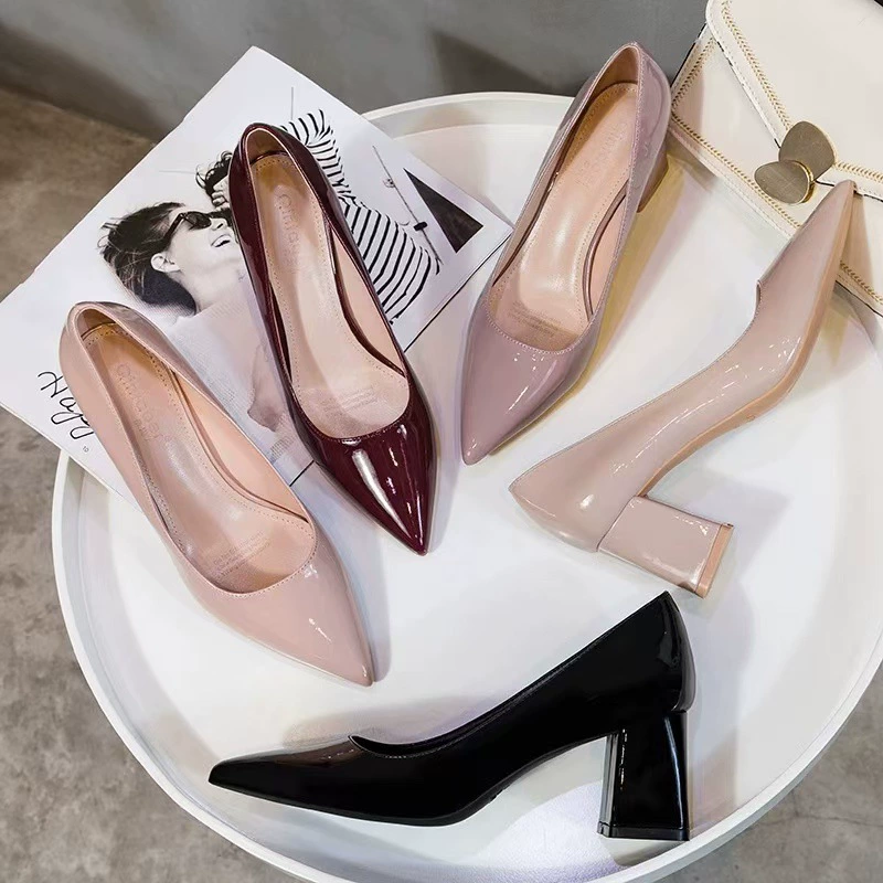 Французский туфли на высоком каблуке женский 2024 новый толстый каблук обнаженный темперамент