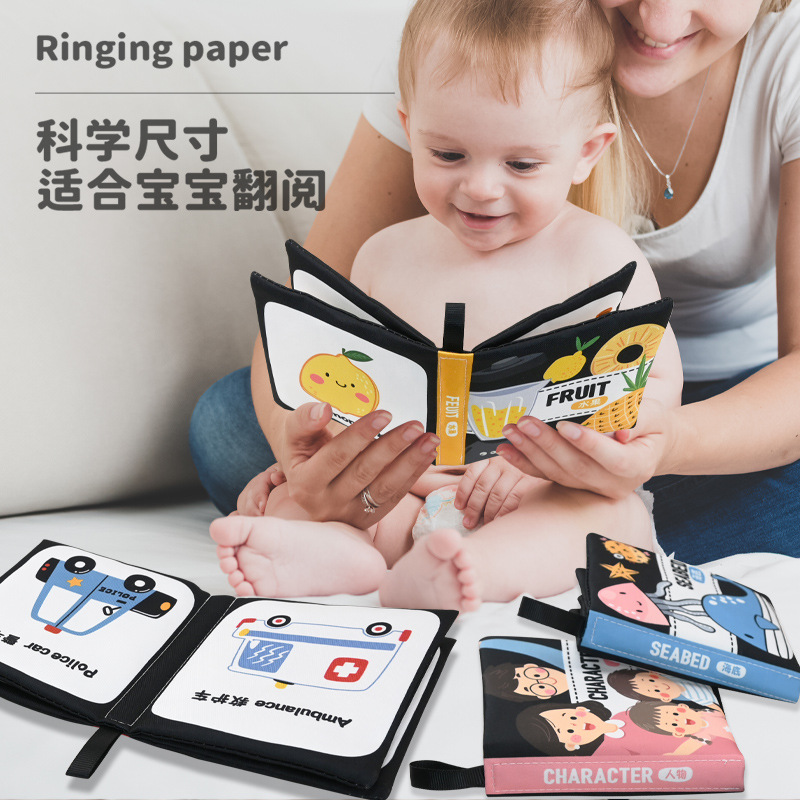 Nuevos productos para bebés, libros de tela no desgarrados, roedores, libros de tela cognitivos en blanco y negro, juguetes de acertijo de educación temprana para bebés image 5