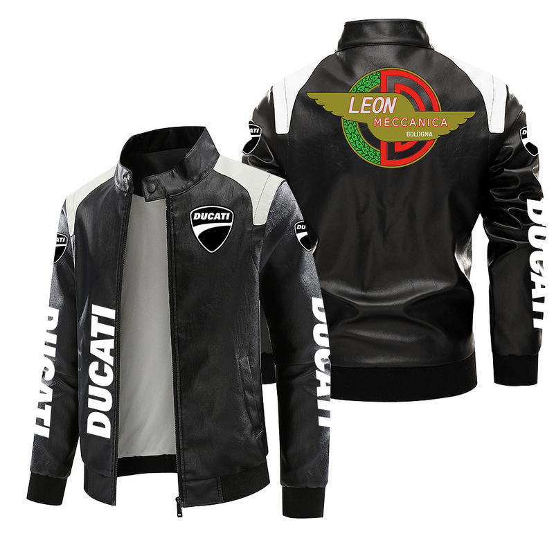 [European size plus velvet] Ducati locomotive standard leather jacket large size printed autumn and winter jacket pu high-grade men's clip