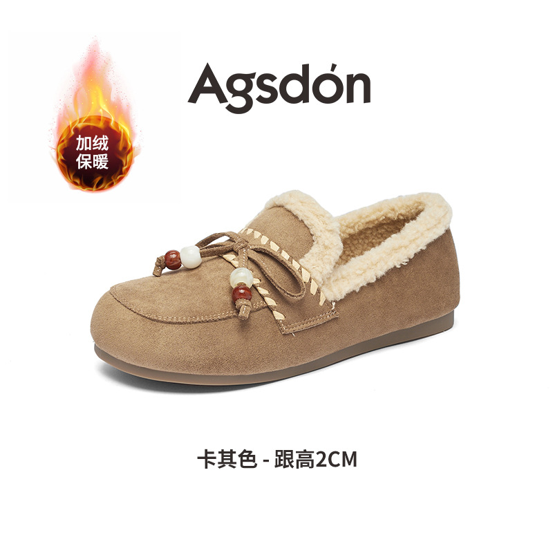 Augu Lion Dengjia veludo Bocken zapatos mujeres 2025 nuevo otoño invierno embarazadas un pie botas de nieve zapatos de lana de fondo plano