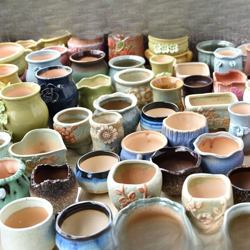 Succulent Flower Pots Wholesale Ceramic Plant Coarse Pottery Retro Plain-Fired Purple Sand Creative Large and Small Diameter Simple Cross-Border