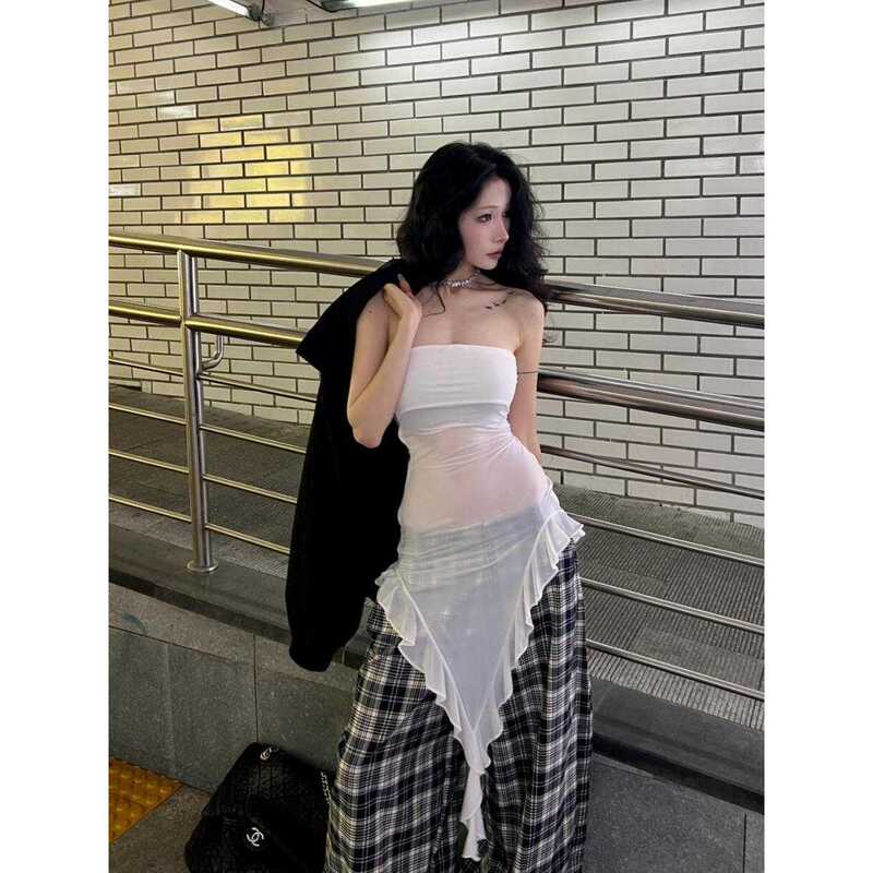 2025 Thai New Style Clear Sweetheart Irregular Ruffled Micro-penetration Tube Top Hot Girls Tube Top Women Ins