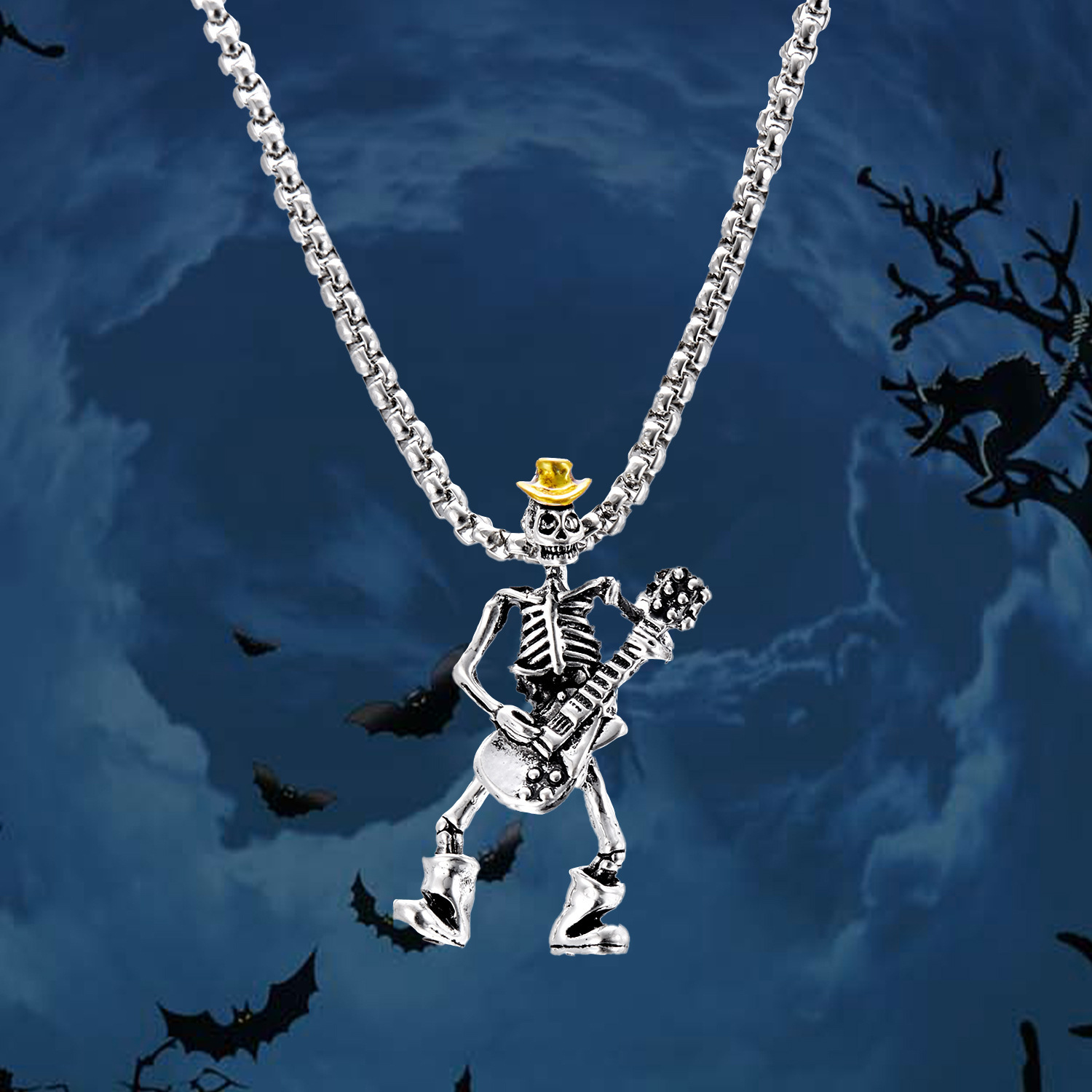 Hip-Hop Rock Skull Guitar Alloy Necklace Cross-Border Export Temu Aliexpress Amazon Best-Selling Manufacturer