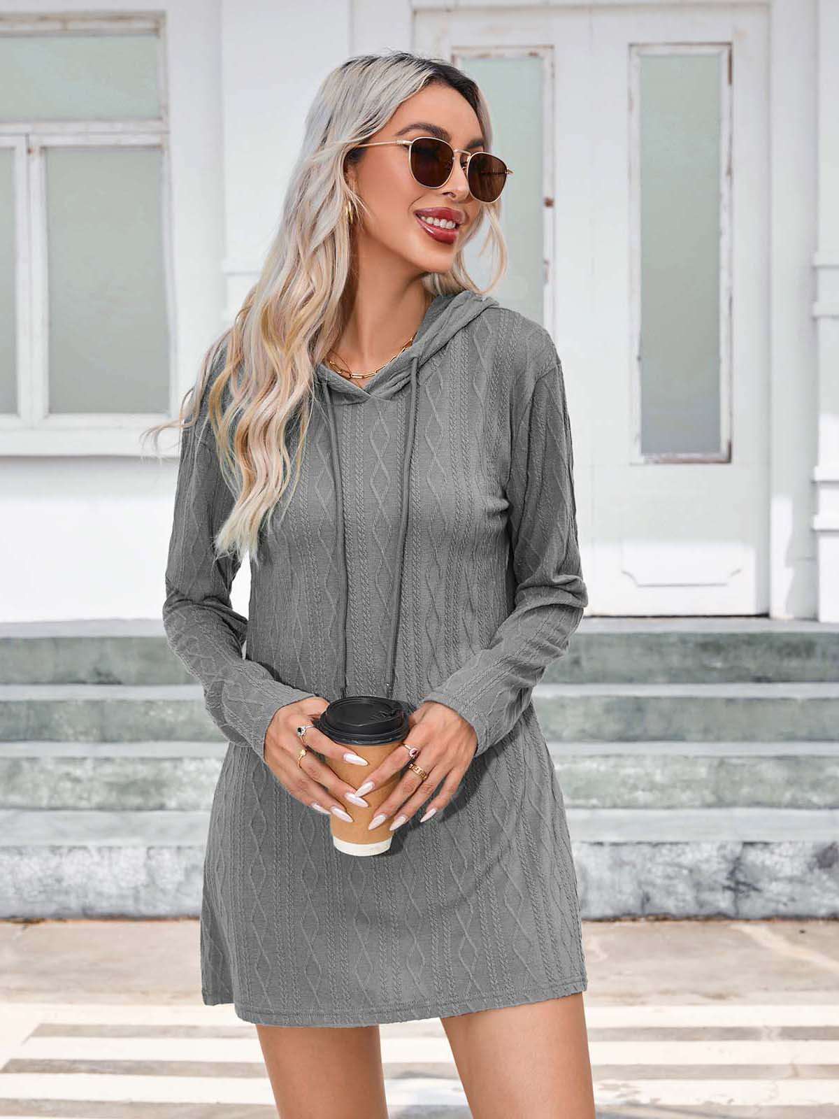 Women Clothing Autumn Winter Knitting Hooded Long Sleeve Dress