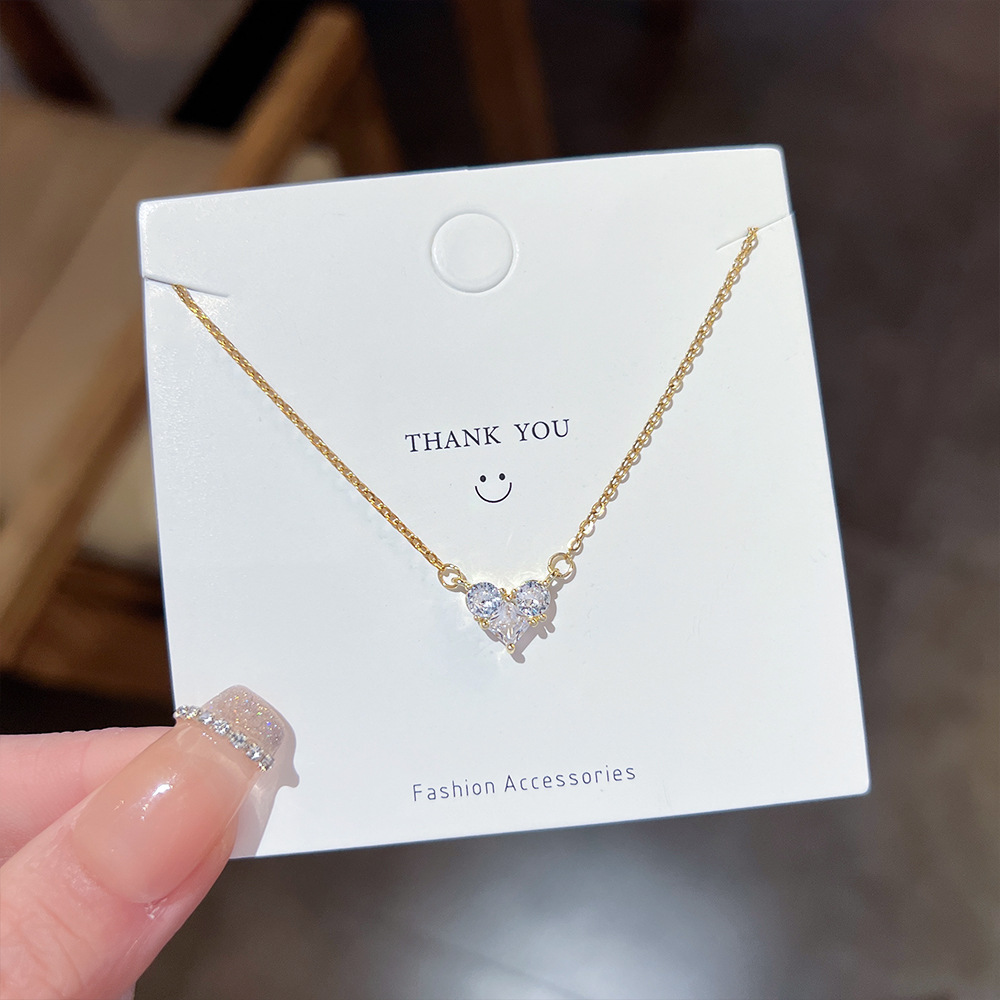 Fashion Heart Shape Titanium Steel Inlay Zircon Necklace 1 Piece