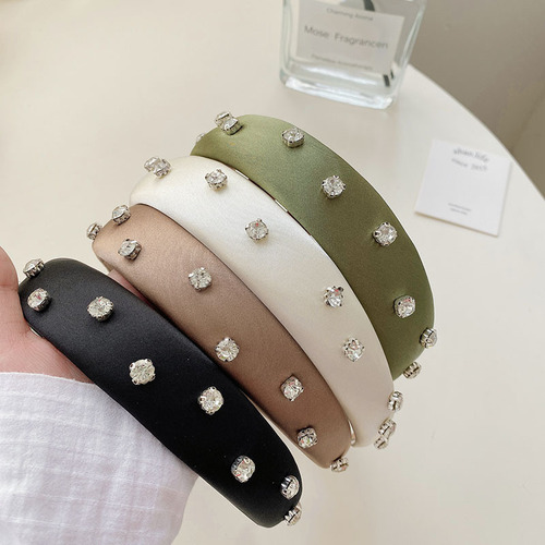 Korean style simple satin nail diamond wide-brimmed sponge headband, high-end high-head headband, elegant face wash and hair hole hair accessory