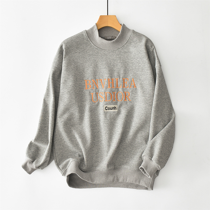 韩版宽松慵懒风小高领加绒字母卫衣女2021秋冬新款加厚港风上衣潮|ms