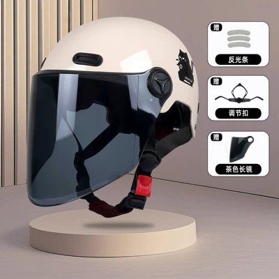 Motosiklet kaskı (dəbilqə) | Protection Summer Battery Motorcycle Electric - khaki-black-cat-brown-long-mirror-class-a-new-national-standard-3c