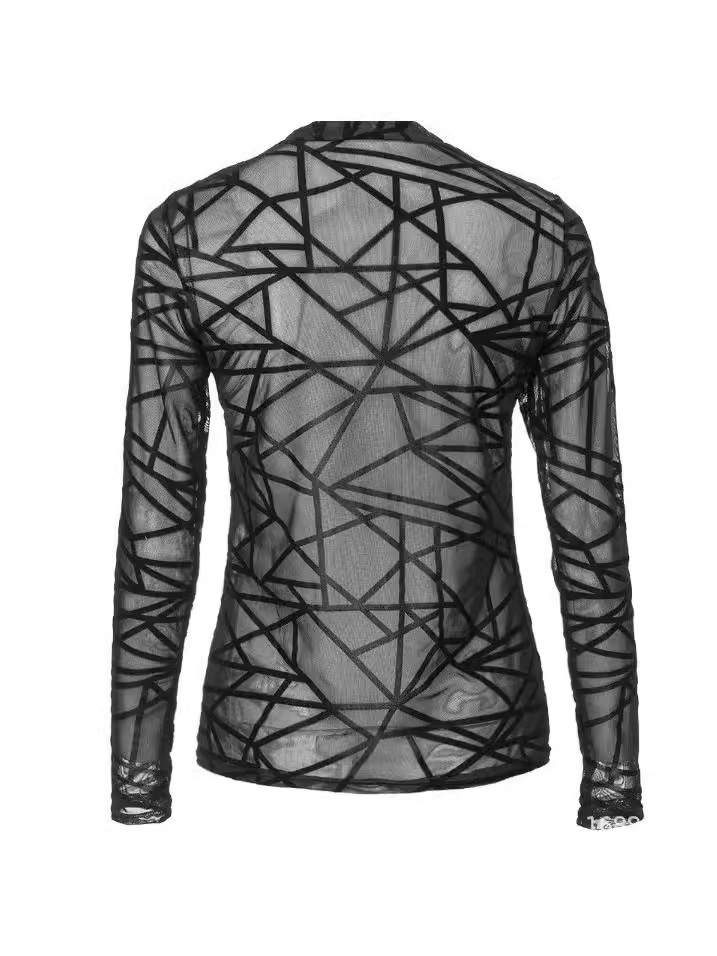 2024 new European and American hot girl mesh flocking tight mesh top