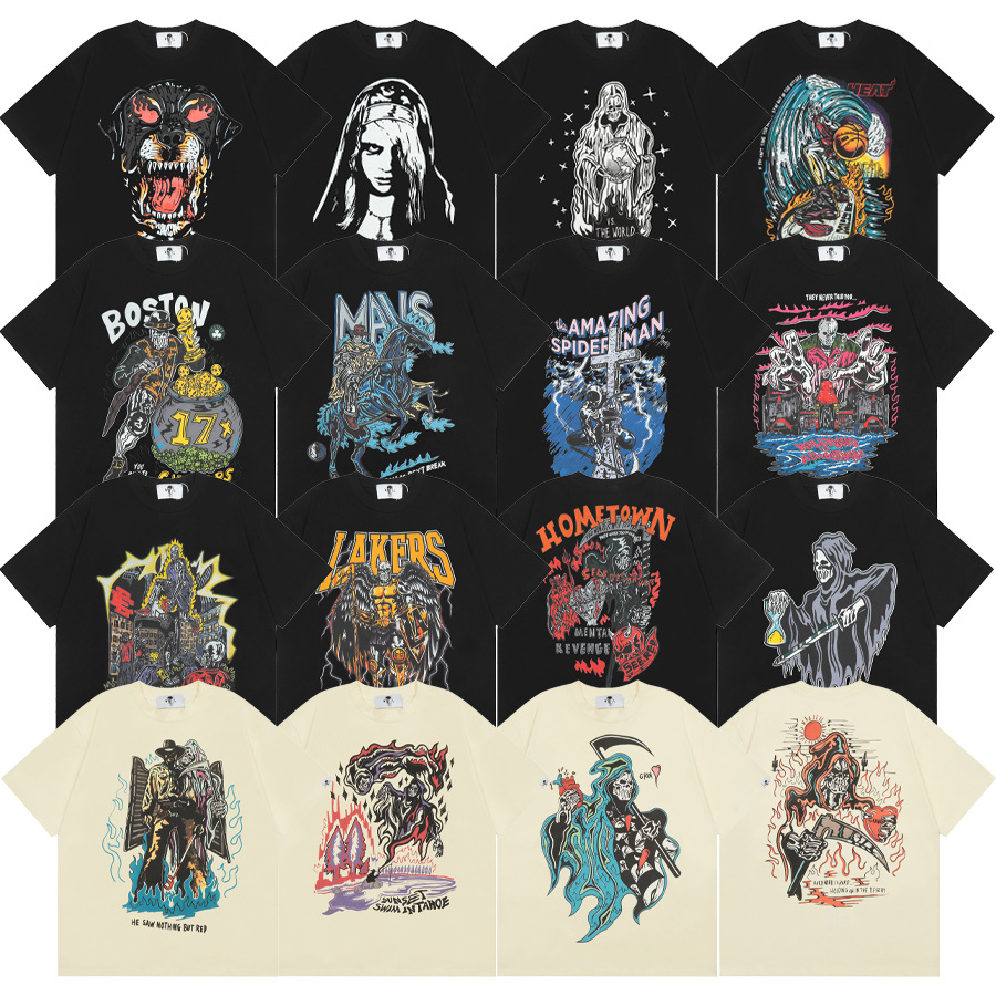 American WARREN LOTAS marca compartida con estampado de personaje de calavera masculina suelta cuello redondo camiseta de manga corta marca de moda