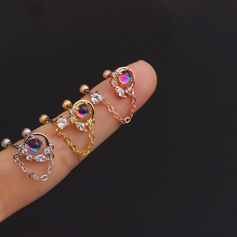 Korean new color zircon stainless steel earrings