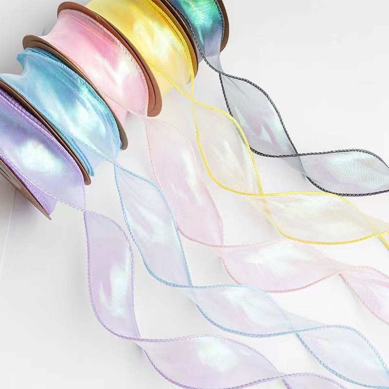 6cm Symphony Mermaid Ribbon Wholesale Flower Gift Box Cake Ribbon Jellyfish Lamp Material Pack Wave Ribbon