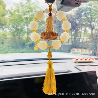 Car hanging pendant pendant small Buddha blessing - single-circle-lotus-yellow-tassel