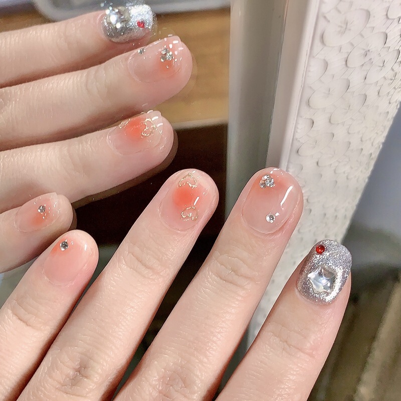 [purely Handmade Real Shot] Handmade Wearable Nail Phototherapy Manicure Pure Lust Style Whitening Sparkling Diamond Removable Blush Gradient