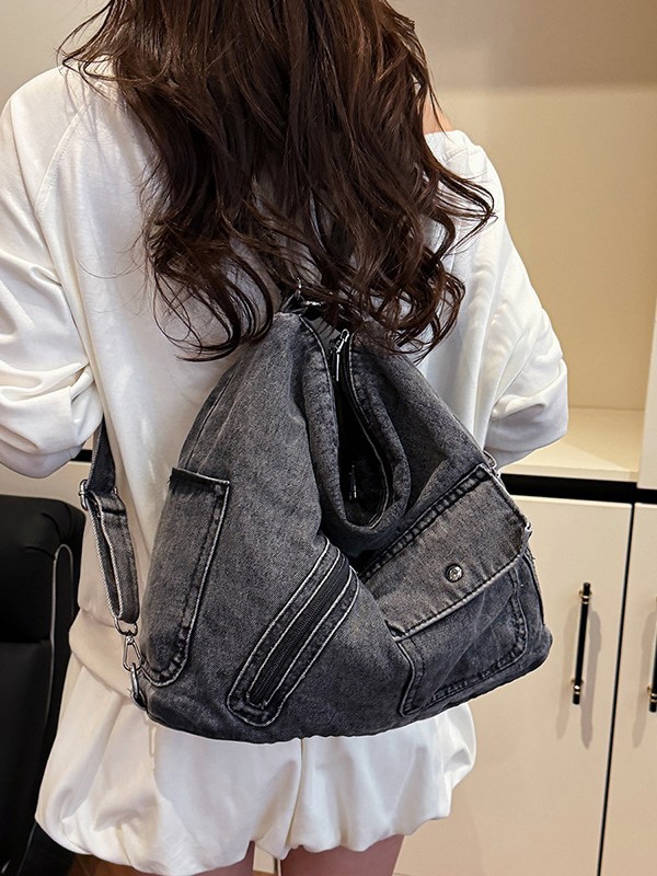 Bolso Tote de mezclilla retro americano de gran capacidad para mujer nueva bolsa de mensajero de hombro de viaje de alta calidad transfronteriza