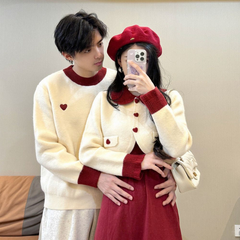 法式情侣装秋冬设计感气质小香风毛衣外套显瘦针织连衣裙两件套