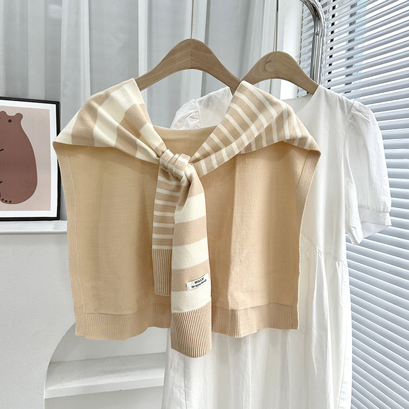 Primavera y otoño tejido a rayas cruzadas pequeñas sopales de cuello decoración delgada hombro de collar falso cardigan nudo