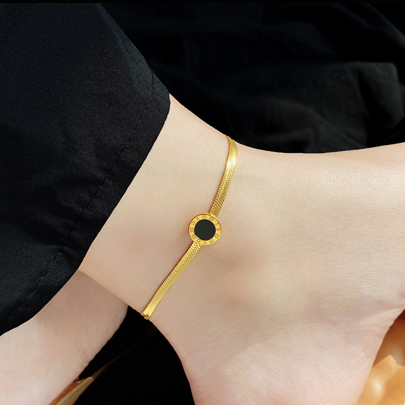 Wenjian números romanos disco de tobillo de hueso de serpiente cadena de tobillo de acero de titanio joyería de pierna anillo de joyería de mujer joyería de playa rojo en línea