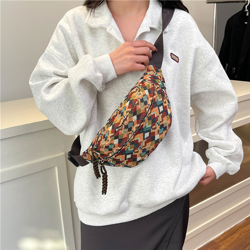 Transfronterizo 2025 nuevo bolso de pecho retro bolso de mensajero de mujer casual bolso de lona de hombro a cuadros bolso pequeño bolso de viaje de moda