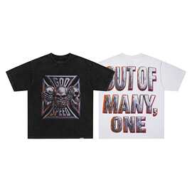 GY水洗做旧Godspeed高跟鞋骷髅印花短袖 美式高街重磅纯棉潮牌T恤