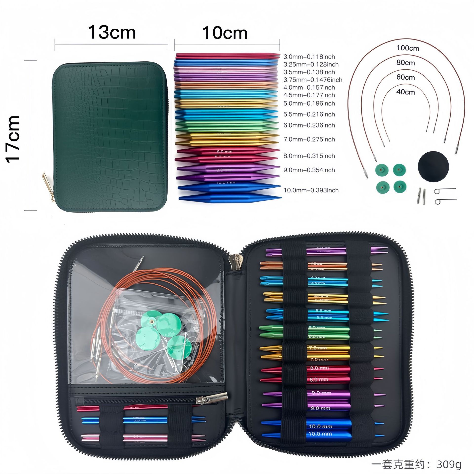El conjunto de aguja de anillo desmontable cambia la cuerda colorida varilla de tejido aguja alargada pu herramienta de tejido carbonizada aguja de bambú anillo