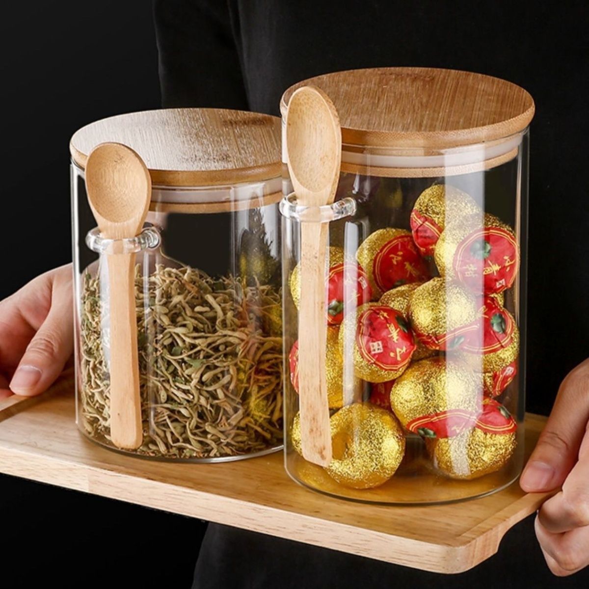 Tanque de sellado de vidrio transparente de alto borosilicato con tapa de granos granos granos de café lata de almacenamiento de vidrio lata de té impresa logotipo