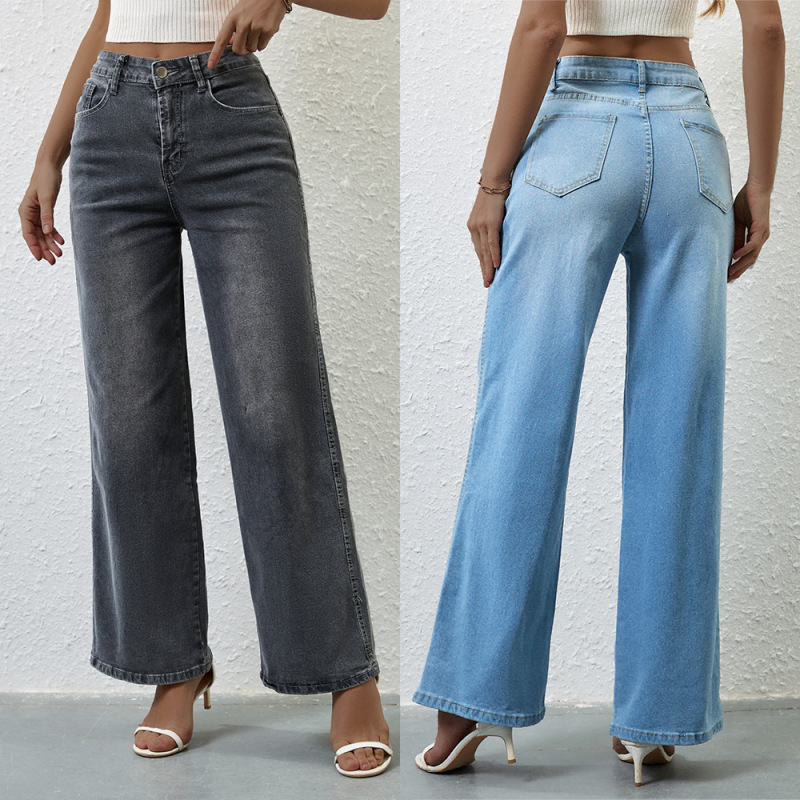 2025 Amazon Cross-border European and American Fashion Leisure Elastic Women's Quality Straight High Waist Denim Pants 8901 2025 Amazon Cross-border European and American Fashion Leisure Elastic Women's Quality Straight High Waist Denim Pants 8901