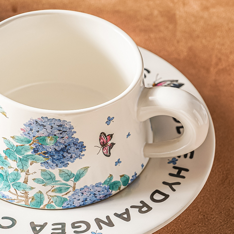 Nuevo diseño original de verano infinito hortenida taza de café plato taza de cerámica taza de desayuno regalo de acompañante de alto nivel