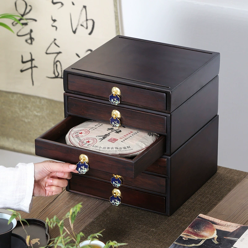 Puerh tea, tea pancake, multilayer storage box, tea set with accessories