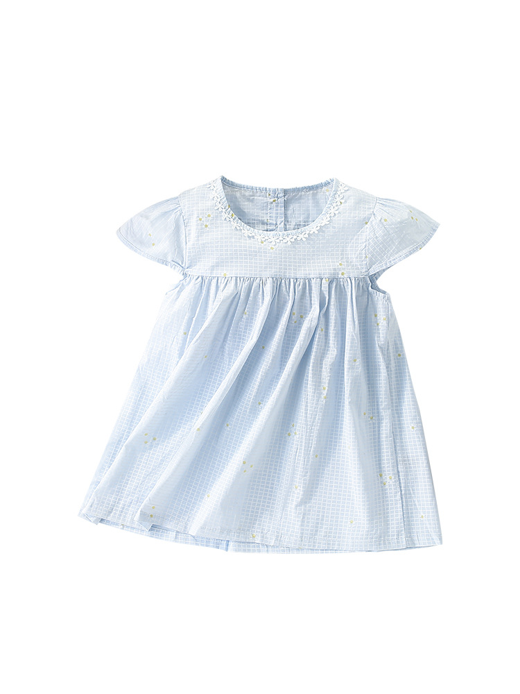 Malwee vestido de niña de verano nuevo vestido de cuello redondo de cuadrícula falda de manga corta europea y americana falda de princesa para niños de mediana edad