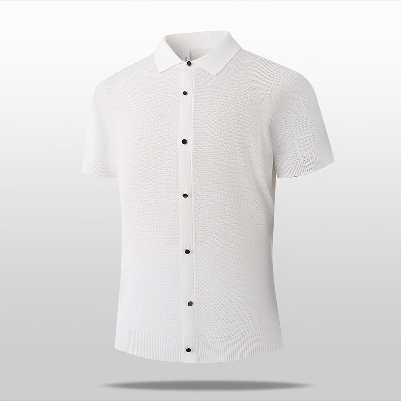 Polo camiseta de punto camiseta de manga corta hombre cardigán botón viejo viento de hielo camiseta de verano fábrica transfronteriza al por mayor