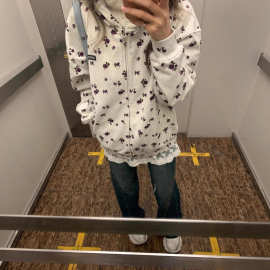 美式复古印花拉链连帽卫衣女设计感小众春季新款休闲宽松帽衫外套