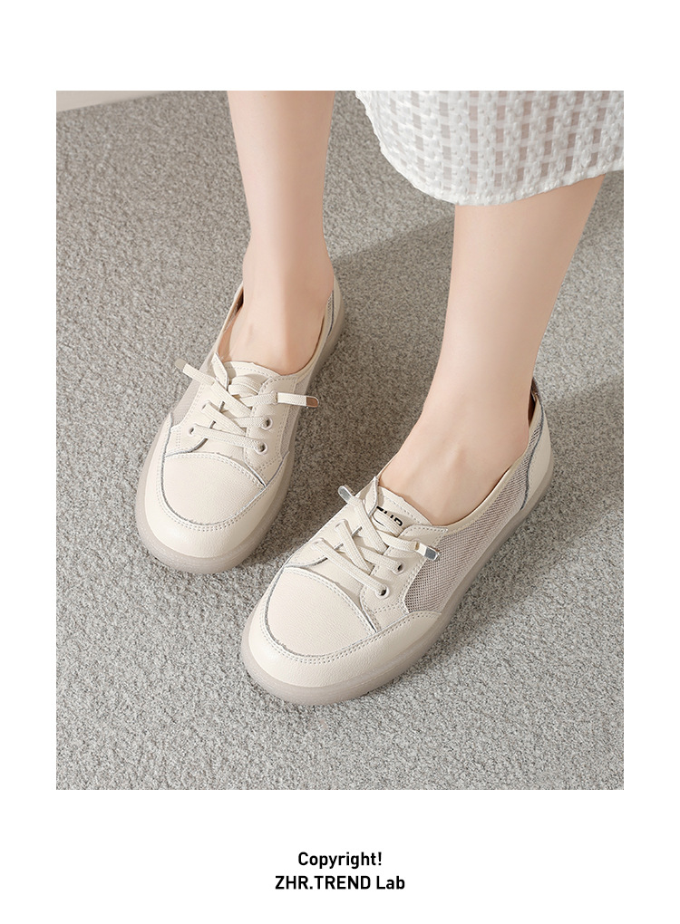 Giày sneaker nữ đế bằng phong cách Đức huấn luyện, mặt lưới thoáng khí, nhẹ, dễ phối đồ — A180E Màu be chi tiết 13