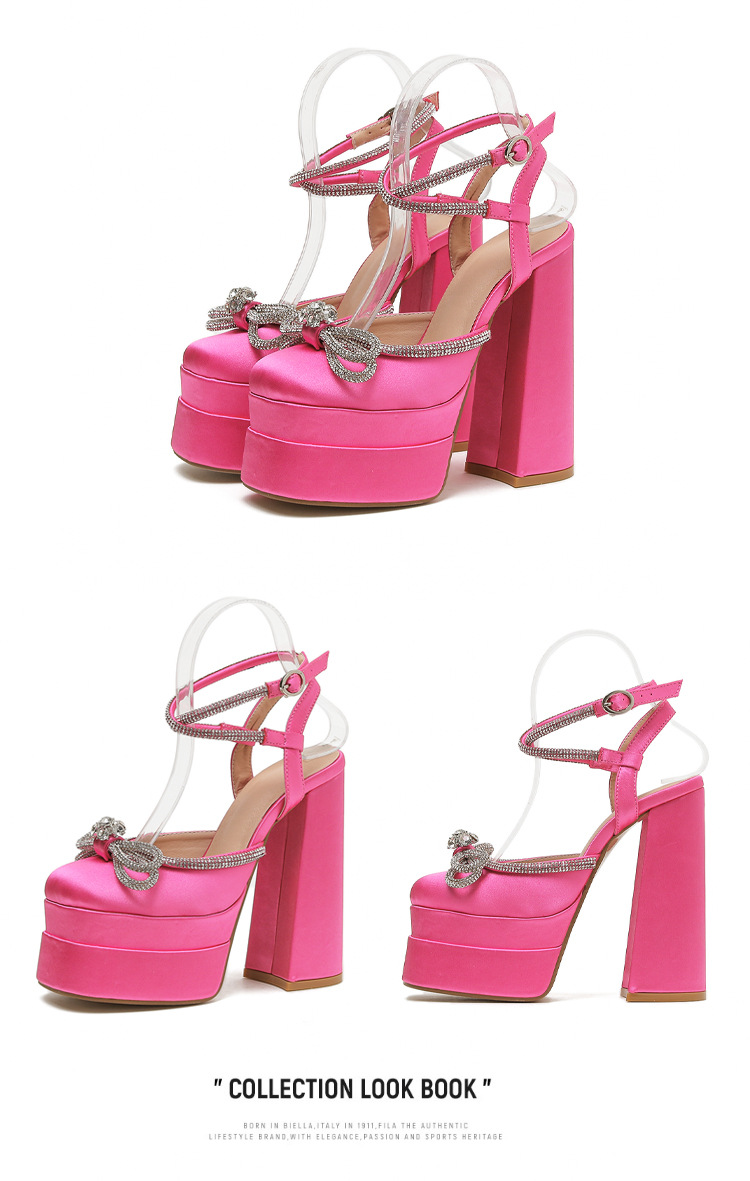 Giày sandal cao gót nữ đính đá dây đeo mắt cá chân, đế chống thấm nước, gót 9 cm — Màu đen chi tiết 20