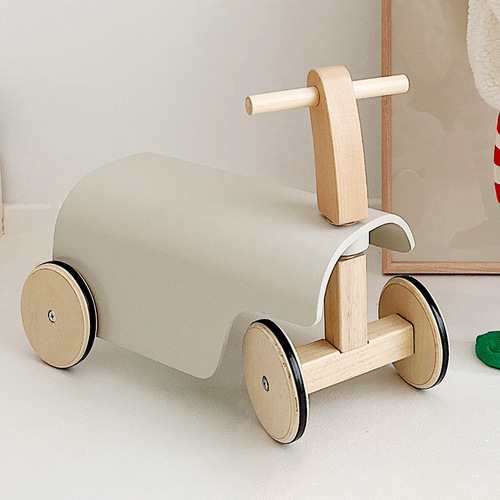 Wooden children's four-wheel power-assisted balance scooter anti-rollover scooter indoor area baby walker toy